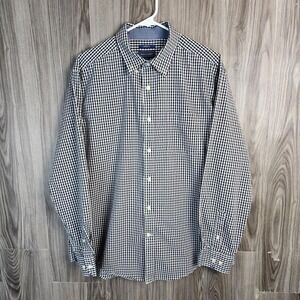 Mason James Mens Large Black White Gingham Stretch Long Sleeve Button Down Shirt